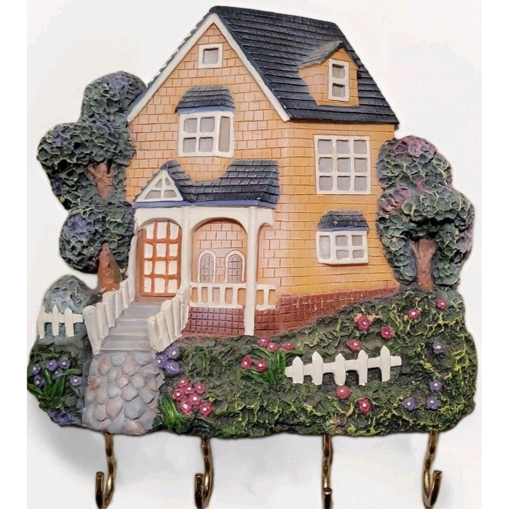 Vintage 3D Resin House Wall Key Hook Rack 6" Cabincore Grannycore Cottagecore